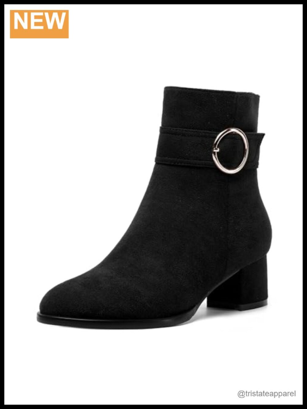 Women's Suede Ankle Boots Low Chunky Heel Wide Width Slip On Round Toe Booties